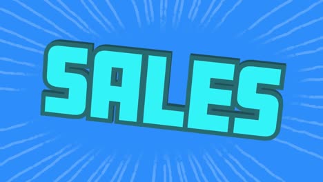 animation of sales text in white letters on blue background