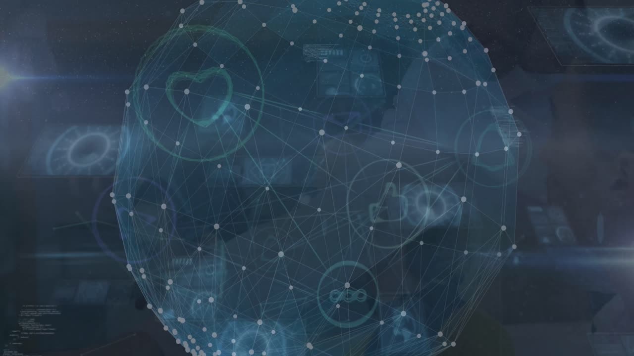 다양한 사람들 사이의 연결 네트워크와 지구의 애니메이션