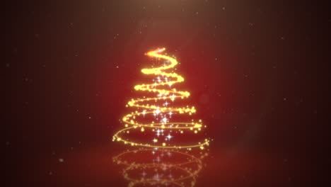 Animierte-Nahaufnahme-Weihnachtsbaum-Auf-Dunkelrotem-Hintergrund