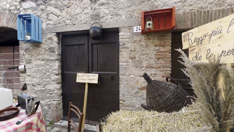 Decorations-for-grape-harvest-festival-of-medieval-Penna-in-Teverina-town-in-Umbria-region,-Italy