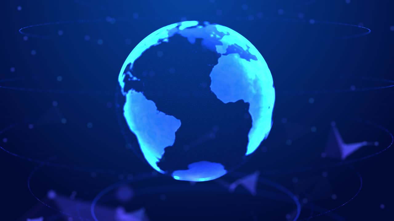 Abstract rotating digital world hud globe from particles loop 4k animation alpha mask matte channel