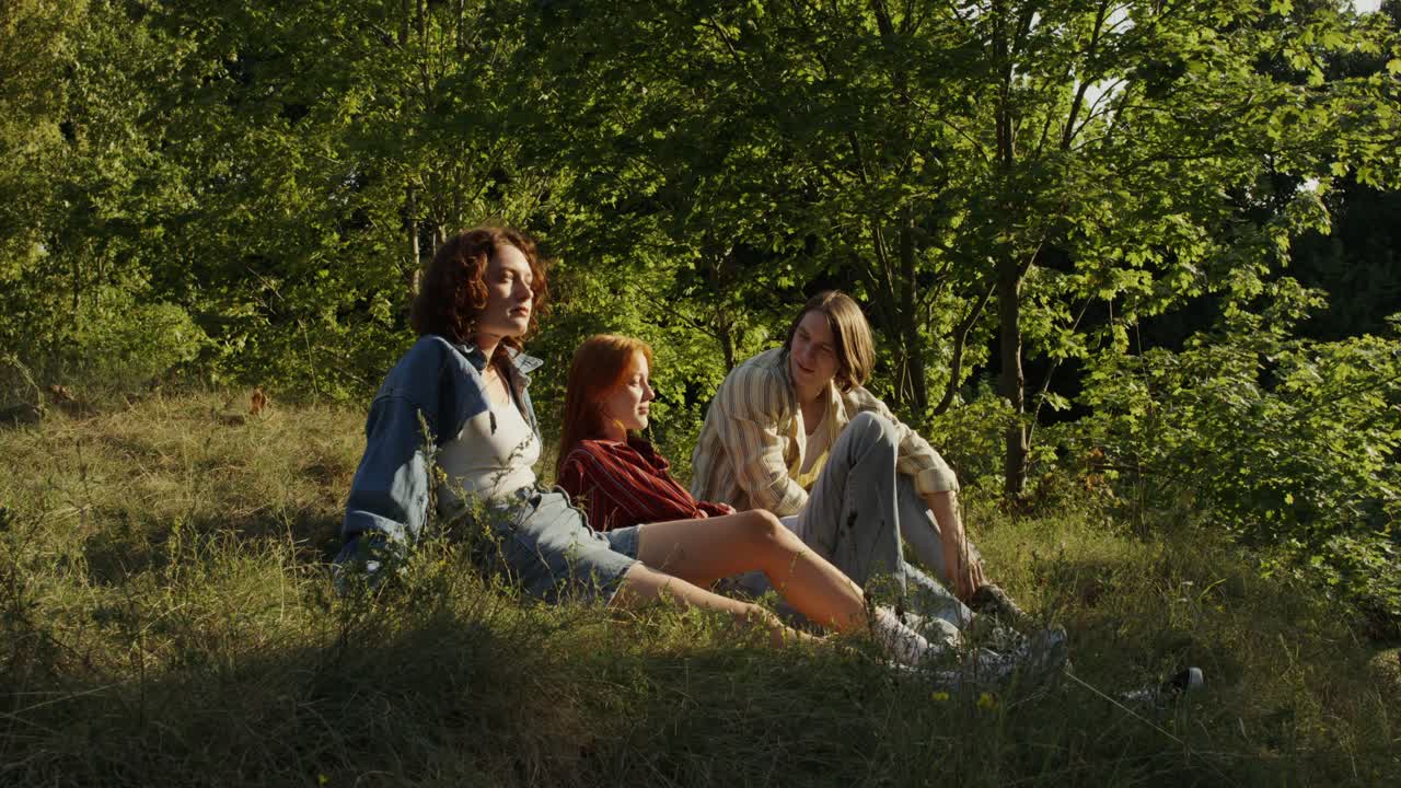 друзья отдыхают в парке