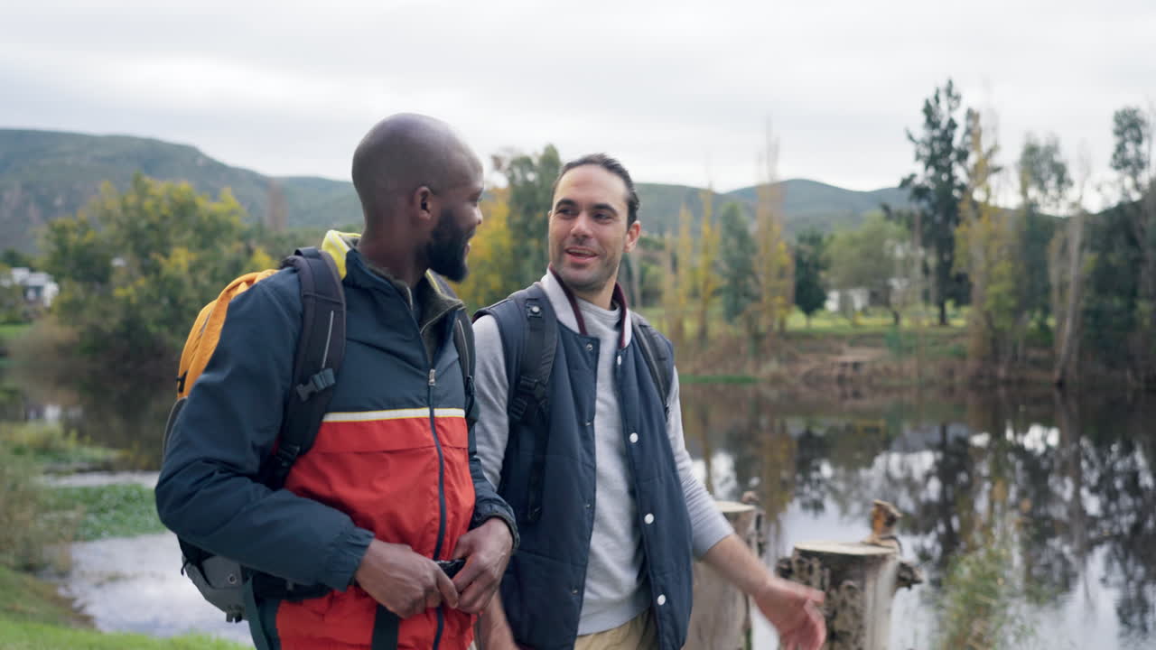 Hiking, mountain and friends in nature