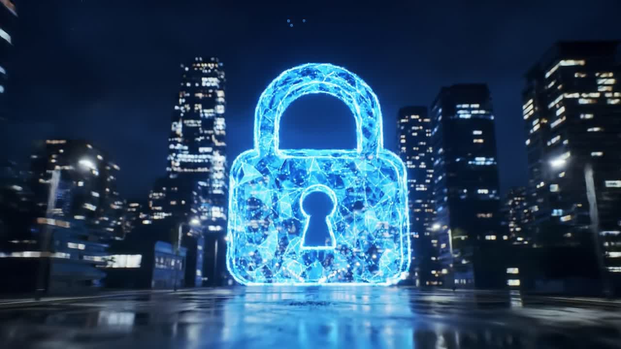 Digital Lock in a City at Night