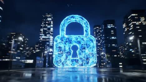 digital lock in a city at night