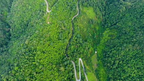 aerial view of road on mountains and forest.