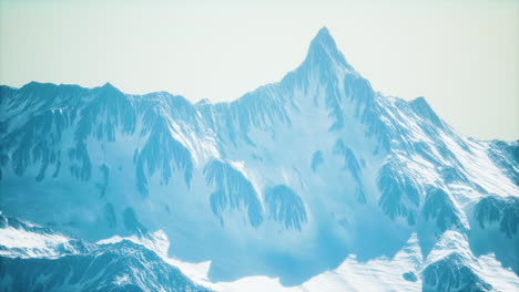 panoramic mountain view of snow capped peaks and glaciers