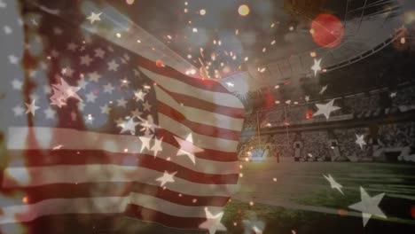 Animation-Von-Sternen-Und-Amerikanischer-Flagge-über-Dem-Sportstadion