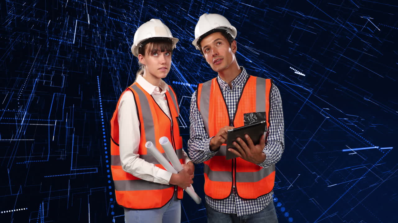 animación de diversas ingenieras y ingenieros sobre senderos de luz sobre fondo negro