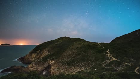 Fa-Shan-Mar-Pila-Cielo-Estrellado-Noche-Timelapse,-Sai-Kung-Hong-Kong