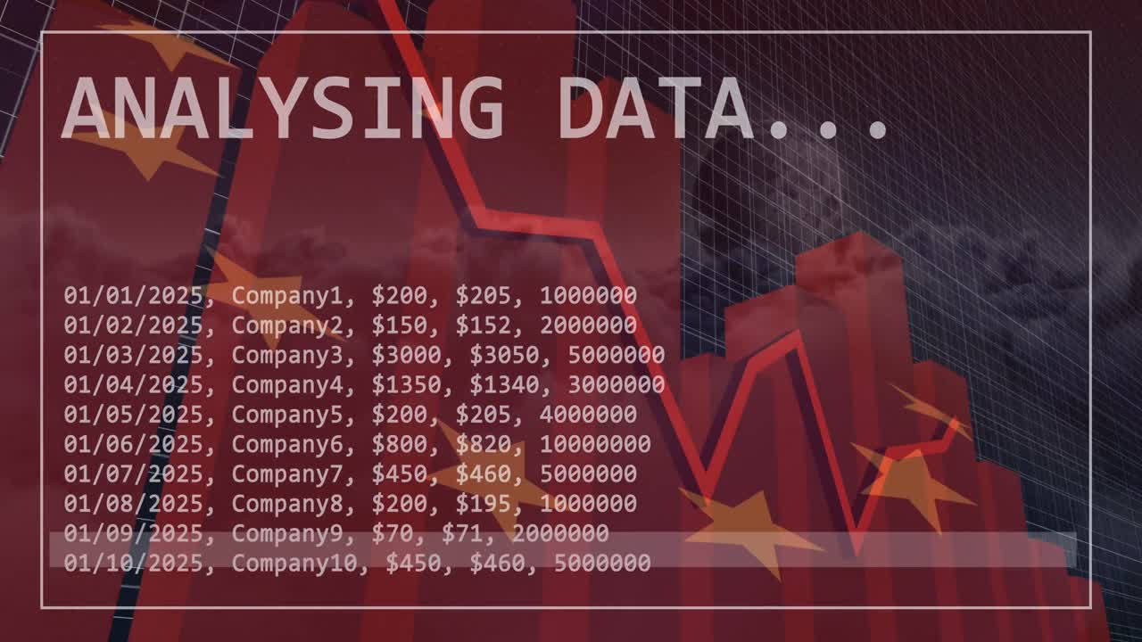 Animation of statistics and data processing over waving flag of european union