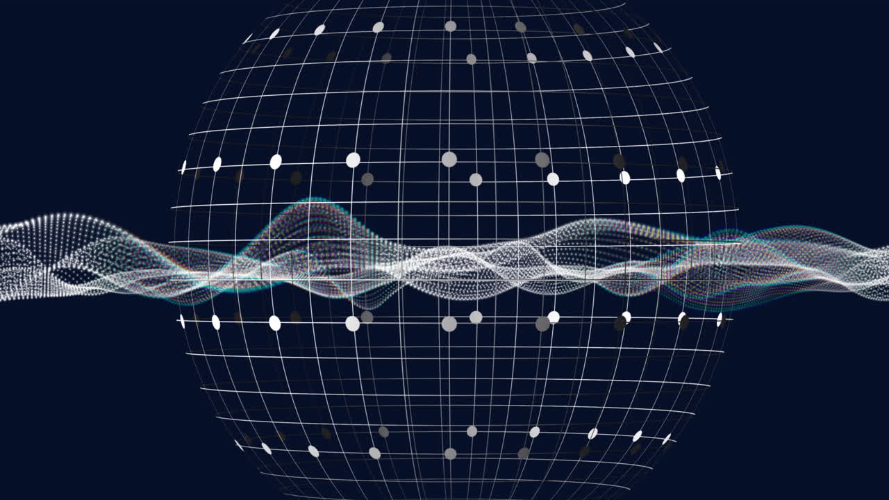 검은 바탕에 있는  ⁇ 색 파동과 지구의 애니메이션