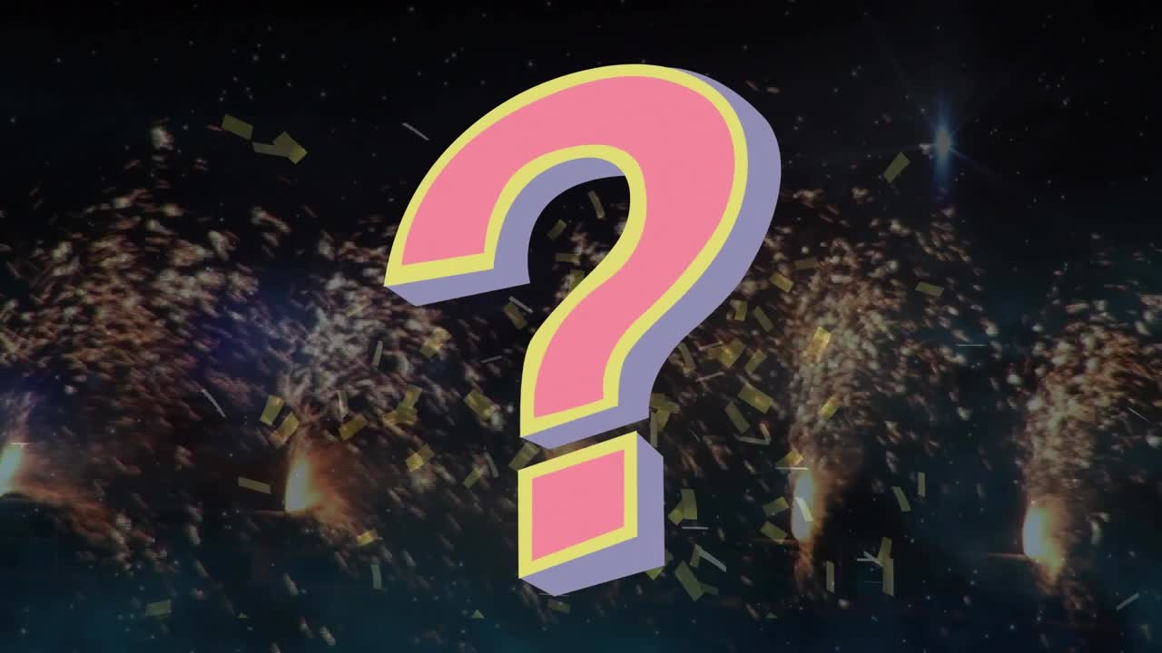 Animation of question mark over sparklers