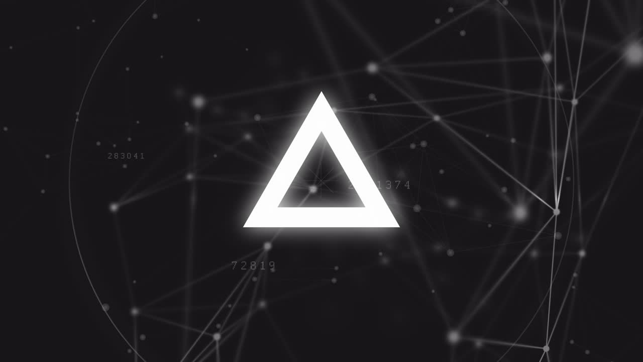 animación de escaneo de alcance con triángulos sobre una red de conexiones con puntos brillantes