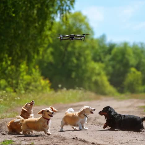 dogs playing with drone