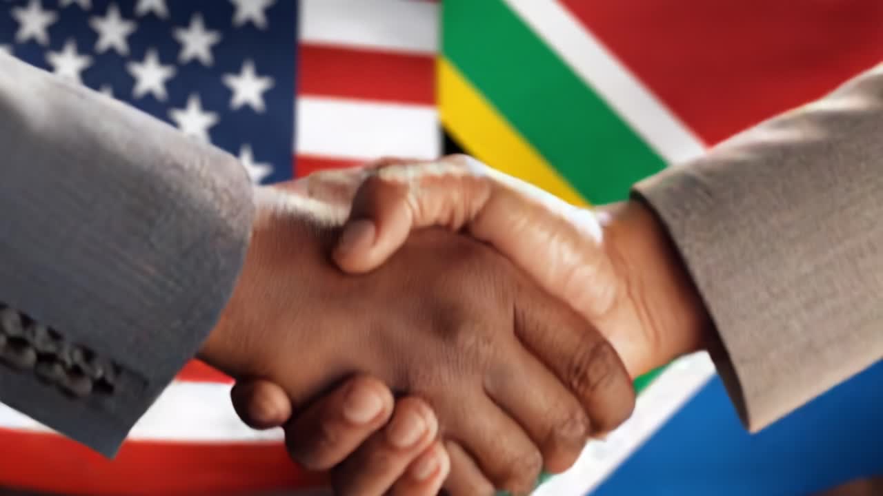 A Symbolic Handshake: Celebrating Unity and Collaboration Across Cultures with a Visual Representation Against a Background of Flags