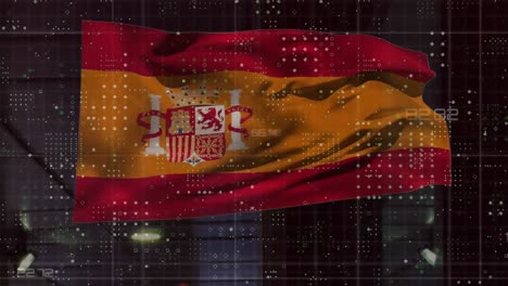 Animation-of-financial-data-processing-over-flag-of-spain