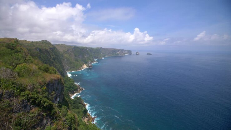 View of the Indonesian Coast from a Grassy Cliff