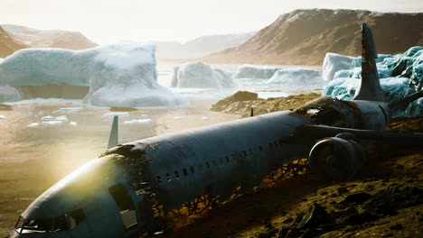 old broken plane on the beach of iceland
