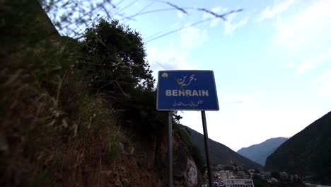 Road-sign-to-Bahrain-Valley-in-Swat,-KPK,-Pakistan