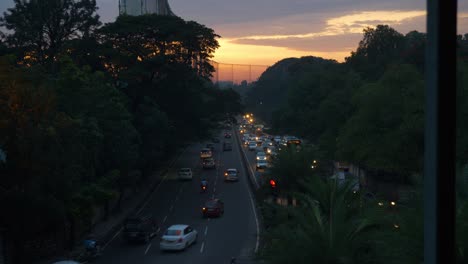 bangalore city sunset sky traffic street pedestrian bridge panorama 4k india