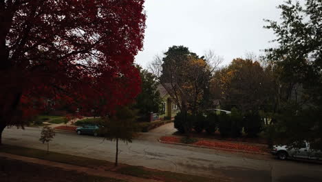 Slow-aerial-dolly-of-autumnal-colours-on-the-trees-and-path