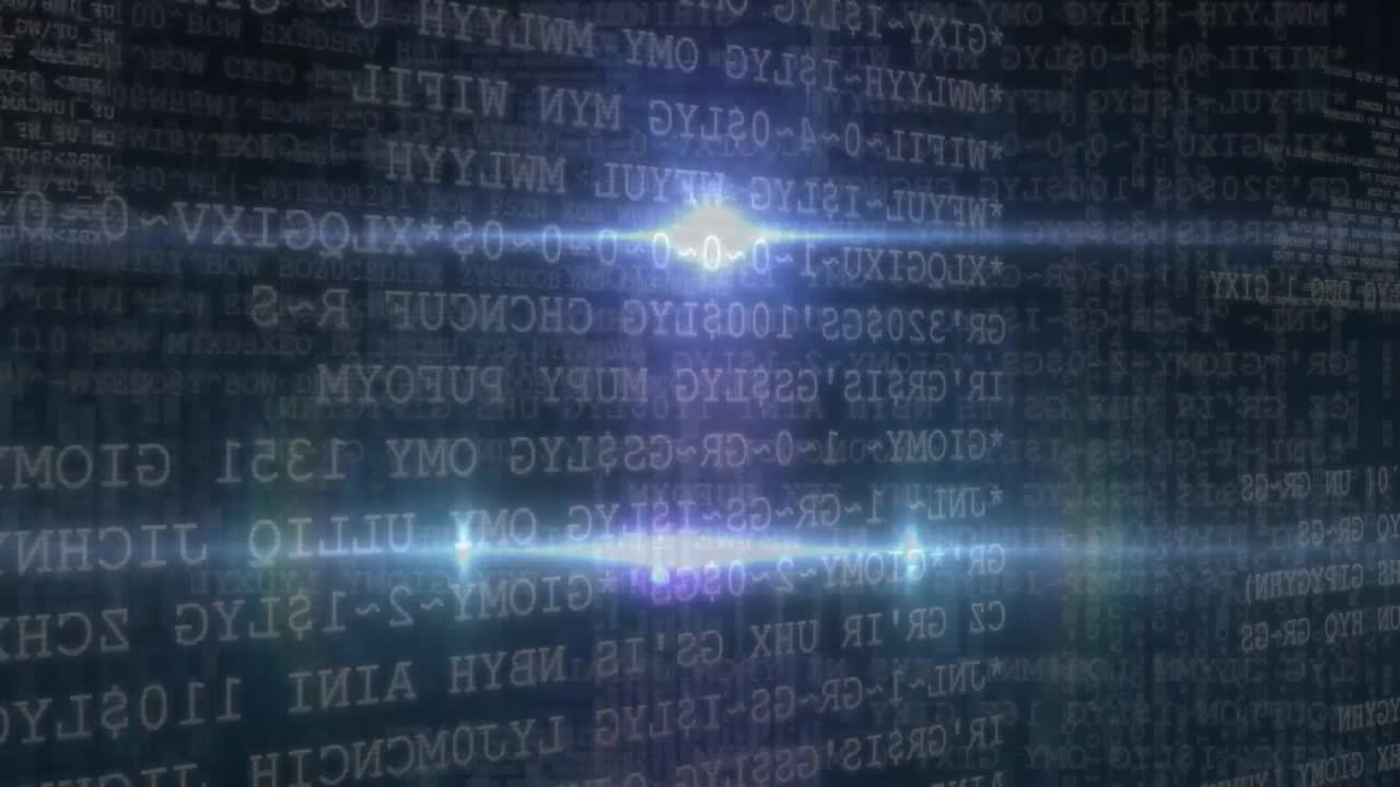 Animation of digital data processing and recording with glowing spot on black background