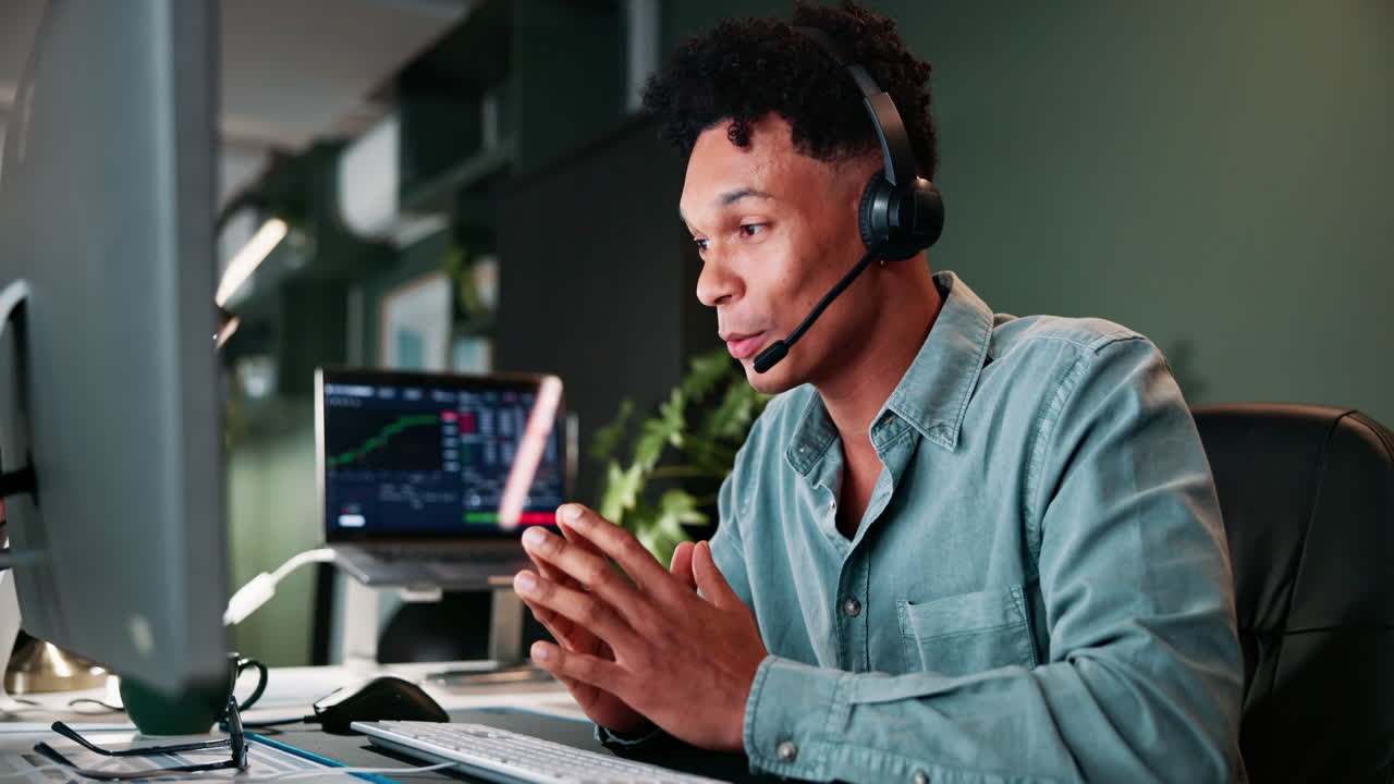 Businessman Working on Computer at Night