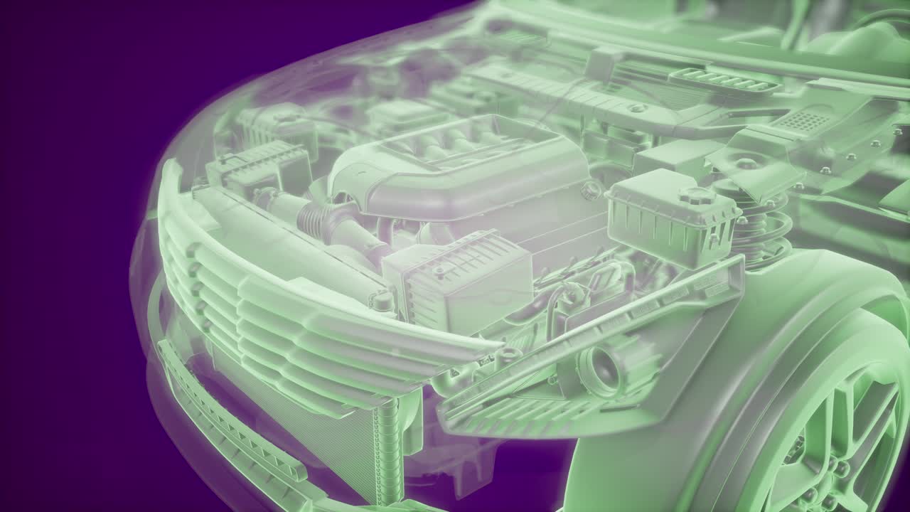 Holographic animation of 3D wireframe car model