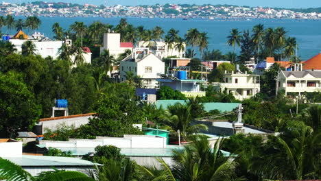 mui ne touristic holiday summer destination in asia vietnam, view of traditional beach house zoom out