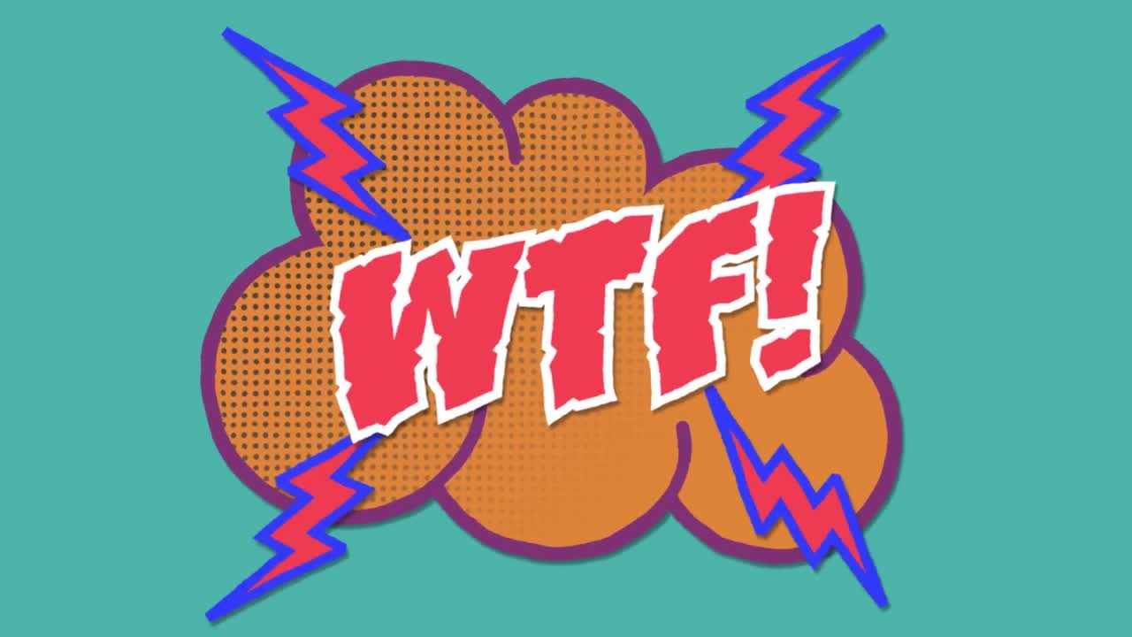 animación de 5 opciones cómicas con escritos y nubes