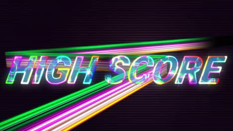 Animation-of-high-score-text-in-glowing-purple-letters-over-neon-flash