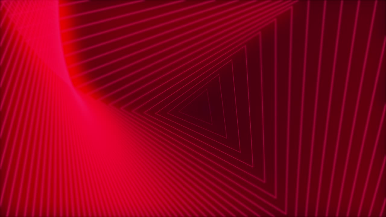 루프 가능한 추상적인 디지털 네온 삼각형 기하학적 모양 배경, 빨간색으로 앞으로 나아가는 4k 미래의 반이는 애니메이션 패턴, 복사 공간과 함께 기술 및 사이버 개념.