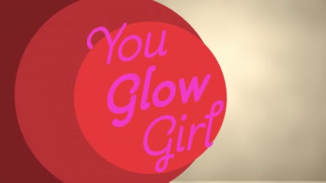 animación de ti glow girl texto sobre formas y fondo gris