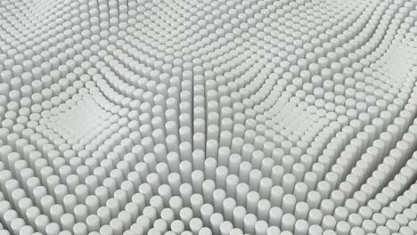 abstract white gray background with cylinders. ceramic round tiles. geometry pattern. random cells. polygonal glossy surface. futuristic abstraction. seamless loop 3d animation of 4k