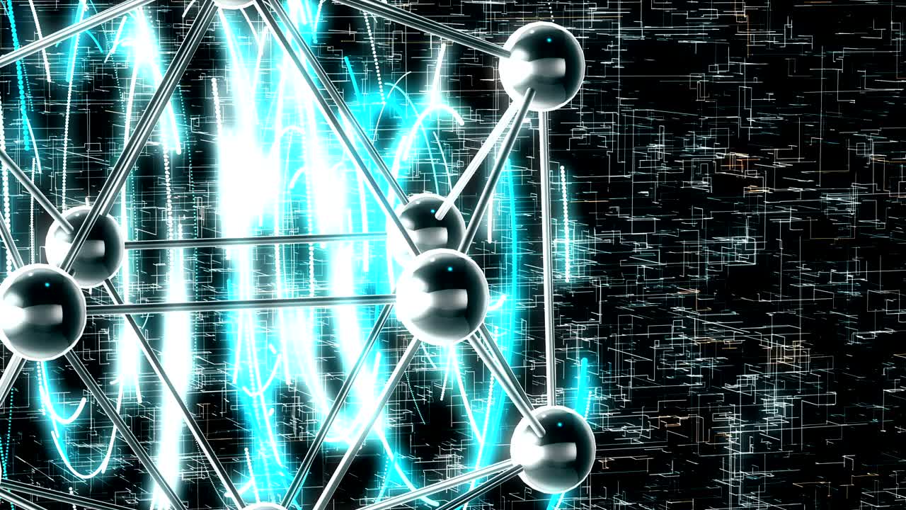 Motion loopable graphics with a rotating molecule on sci-fi background. 4k