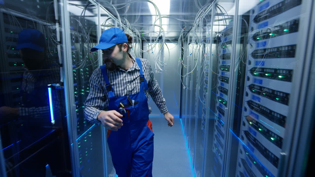 técnico que trabaja en una sala de servidores