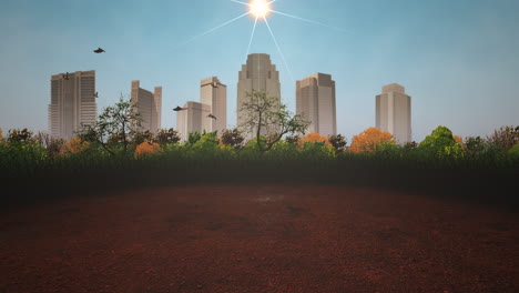 panorama del paisaje de la ciudad con muchos edificios grandes y parque en el día de verano 1