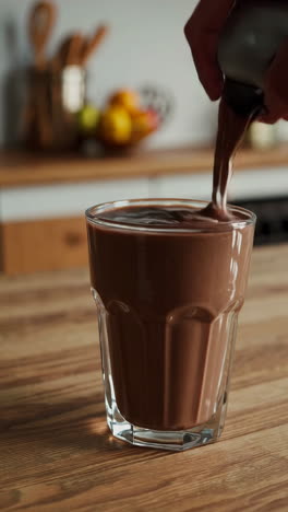 pouring a chocolate smoothie