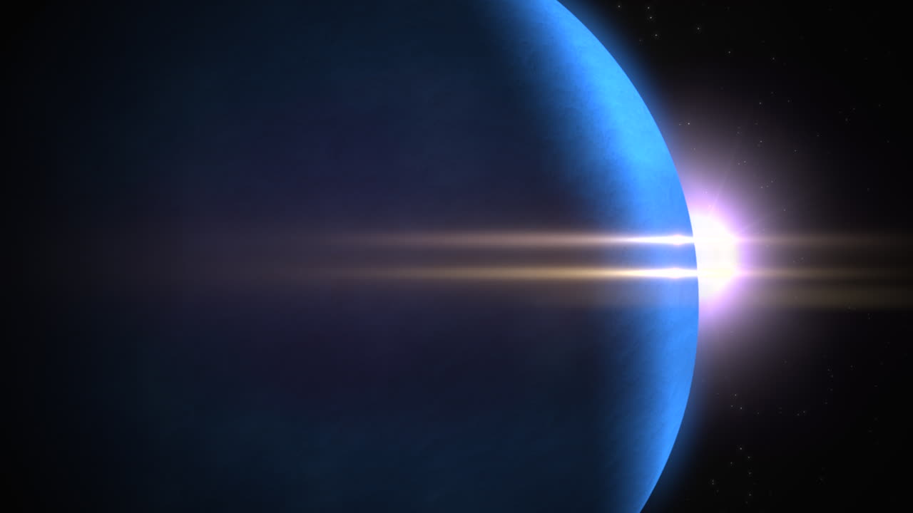 Grande pianeta blu e lampo di stella nella galassia