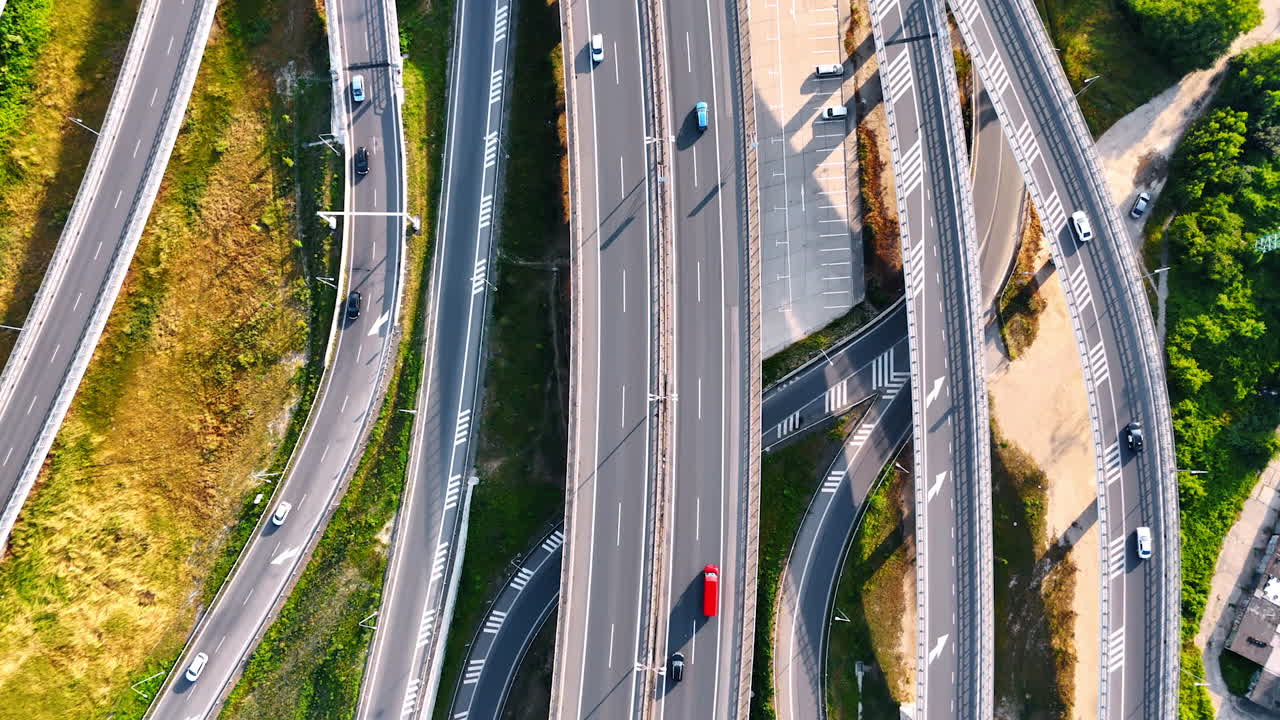 Roads on different level. Top view. Highways and freeways in the countryside of Slovakia.