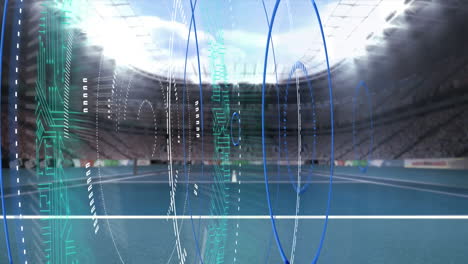 animación de la interfaz digital con cerradura de caja fuerte giratoria en la cancha de tenis abierta