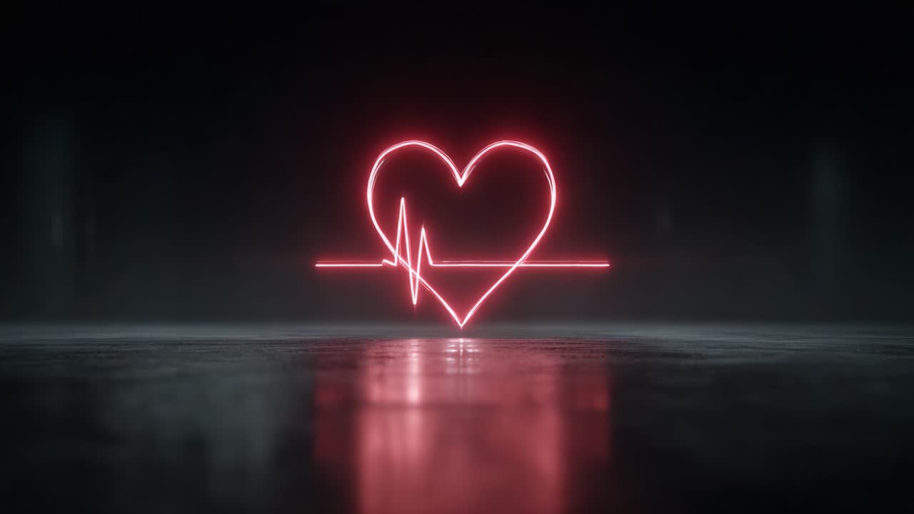 A Glowing Heartbeat: Neon Heartbeat Design Emphasizing Love and Life in a Mystical Setting with Pulsating Visuals and Striking Light Effects