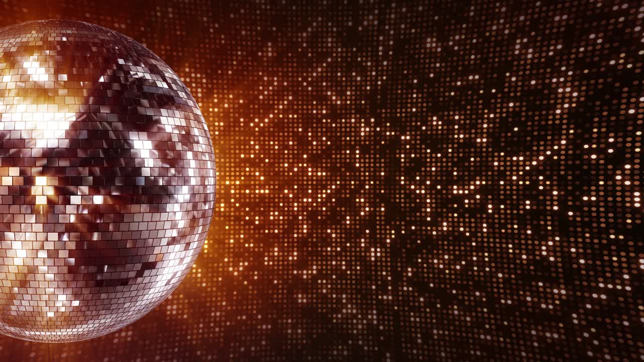 Tło VJ, złota kula dyskotekowa na cząsteczkach, płynna animacja VJ kuli dyskotekowej do transmisji muzycznej