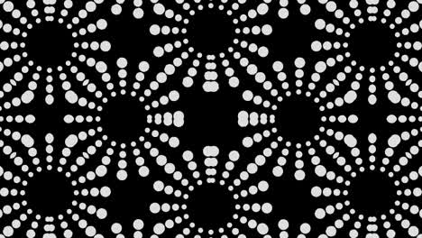 patrón gráfico en blanco y negro con efecto estroboscópico e hipnótico, mientras aumenta en tamaño y luego lo reduce.
