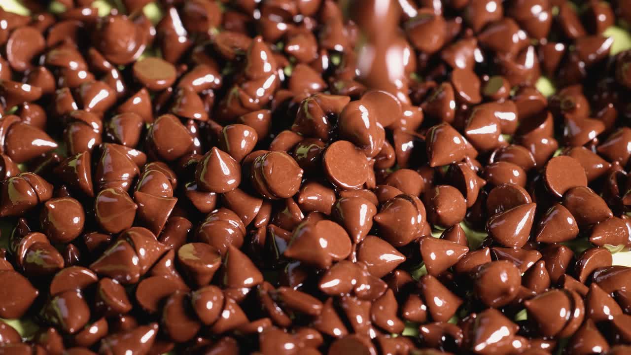 chips de chocolate en cascada en un flujo continuo