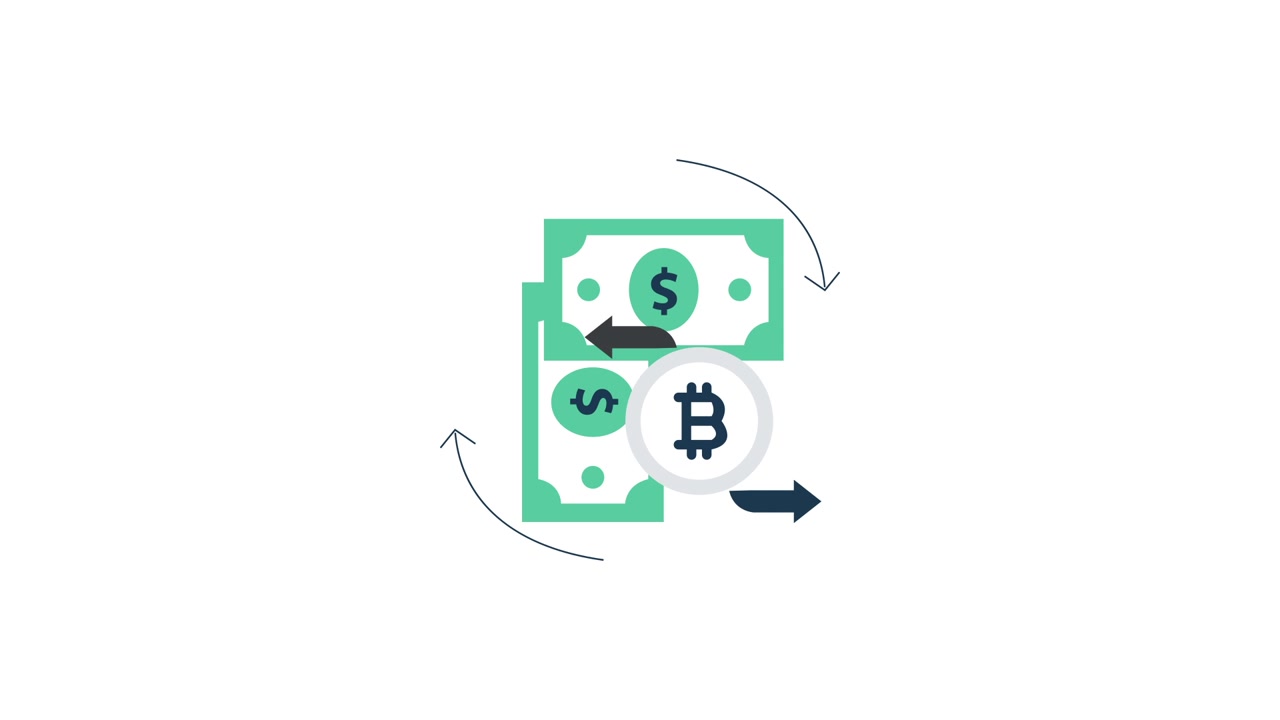 Animeret illustration af penge- og Bitcoin-udveksling