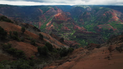 Jóvenes-Aventureros-Mirando-El-Cañón-De-Waimea-En-Kauai---Drones-Vuelan-Sobre-Un-Plano-General