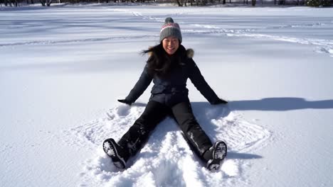 a joyful winter experience: making snow angels in a beautiful snow-covered landscape, capturing the delight of playing in the freshly fallen snow