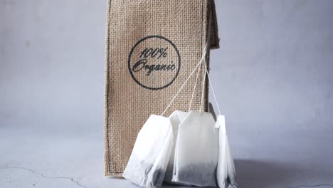 organic tea bags in burlap bag